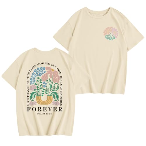 Fkatuzi Girls Christian Jesus Shirts for Kids God Faith Bible Verse Religious Graphic Tees Cute Flower Tshirt Cotton Tops(Apricot 9-10 Years)