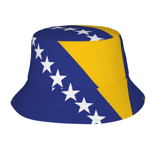 Flag of Bosnia and Herzegovina Unisex Adult Sunshade Bucket hat, Summer Beach Sun hatï¼ŒLight and Breathable Foldable Black