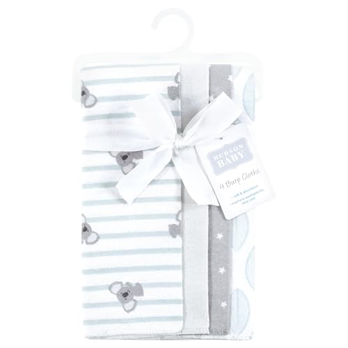 Image of Hudson Baby Cotton Flannel Burp Cloths 4-Pack, Koala Stripe, One Size