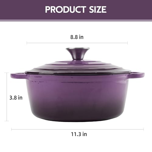 Image of Dutch Oven Enameled Cast Iron with Lid - Big Dual Handles - Oven Safe up to 500F - Classic Round Pot for Versatile Cooking (Purple, 3 QT)