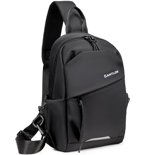CANTLOR Men Small Sling Bag Crossbody Backpack Travel Daypacks Chest Pack Lightweight Outdoor Shoulder Bag One Strap (991801-M-Black)