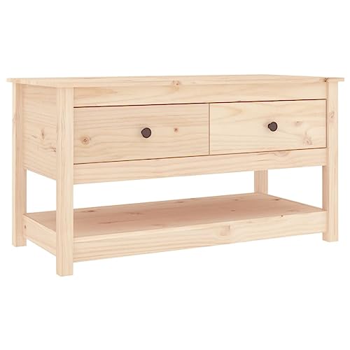 Table basse en pin massif rustique chic de 102 cm avec tiroirs