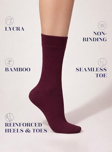 Image of Hugh Ugoli Women's Thin Soft Rayon Derived from Bamboo Crew Socks for Dress, Trouser, Seamless Toe & Non-Binding, 5-8 /9-11