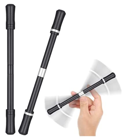 itechpanda 2 Pieces Spinning Pen Spinner Pen Finger Pen Mod Fun Cool Flying Rotating Pen with Weighted Ball for Kids Teens Student Games, Black and Silver