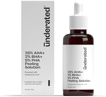 Underated 25% AHA + 2% BHA + 5% PHA Peeling Solution 20g | For Face & Body |Gentle Exfoliating Serum for Tan Removal |For Glowing Skin, Even Skin Tone, Pore Cleansing |Men, Women