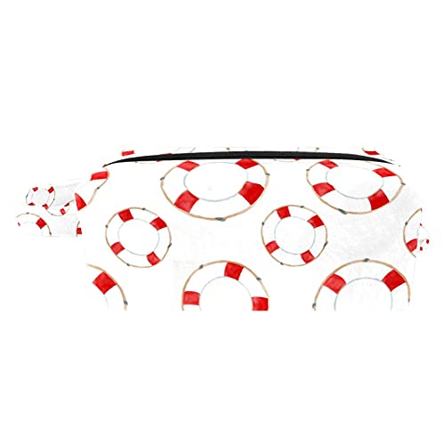 Red Lifebuoy Portable Cosmetic Bag for Women Girls, Soft Sponge Toiletry Travel Bag with Handle and Zipper, Portable Square Make Up Case