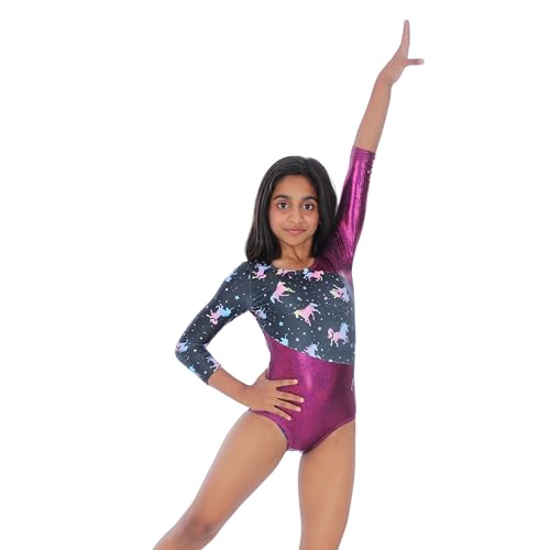 Image of IKAANYA Girls or Women Full Sleeves Rhinestones Leotard - Ideal for Gymnastics, Dance, Yoga, Acrobatics or Performance (Toddlers, Kids, Adults)
