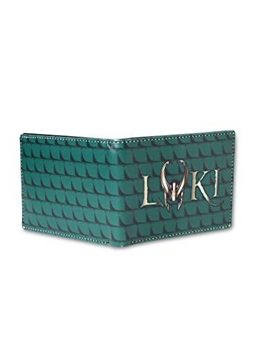 Image of KARA Green Unisex Bifold Wallet | Faux Leather Superhero-Themed Printed Canvas Purse | Comes with a Collectible Metal Tin Box | A Fun, Quirky Gift Idea for Him or Her, for Any Occasion or Birthday