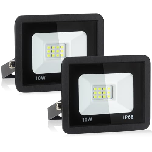 Psatfito G 10W LED Strahler, 1080LM superhelle Flutlicht, IP66 wasserdicht, 6000K Tageslichtweiß Flutlichtleuchte Außenleuchten für Lager, Garage, Hinterhof, 2 Stücke