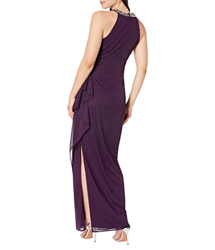 Image of Mesh Dress with Beaded Halter Style Neckline and Cascade Ruffle Detail Skirt
