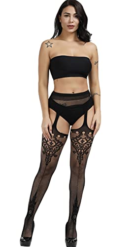 Image of Womens Suspender Pantyhose High Waist Fishnet Tights Fishnet Stockings Thigh High Stockings