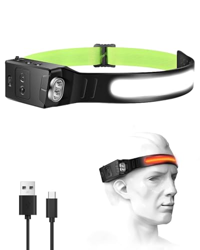 Victoper 2025 Upgraded Rechargeable LED lumilight Head Torch IPX4 Waterproof lumilight with 230° Wide Beam, Motion Sensor, 6 Light Modes, and Blue/Red Light Options for Running, Hiking, Cycling