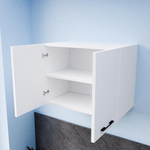 Image of 2 Door Multipurpose Wall Mounted Cabinet with Adjustable Shelf | Storage for Modular Kitchen, Bathroom, Office & Bedroom | Assembly-DIY | Color-White | Size-60x33x43.1 Cm