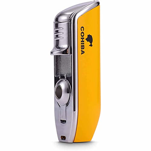 Portatile Accendino Antivento Sigaro Accendino Fiamma Ossidrica Ricarica Regolabile Accendino Blu Corvino Triplicare Mini Barbecue Cucina Campeggio,Yellow