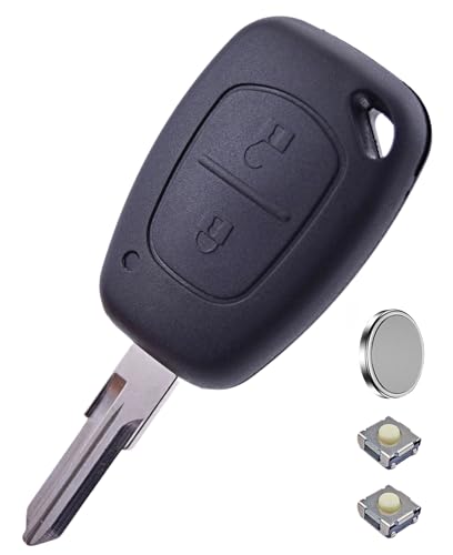 ANGOFIZ Coque Clé Télécommande Compatible avec Renault Kangoo Master Trafic Opel Vivaro Movano Vauxhall + Lame Vierge VAC102 + 2 Boutons Poussoir Switch +...