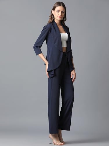 Image of KOTTY Women's Solid Relaxed Fit 3 /4 Sleeve Co-ord Blazer and Trouser Set.