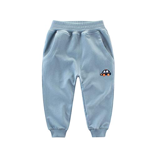 Toddler Boys Cute Cotton Casual Solid Color Car Embroidery Printed Elastic Pants Autumn Pockets Jogger Sweatpants