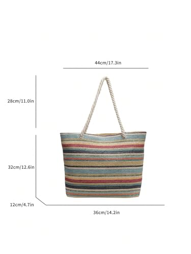 Image of QWINEE Women's Striped Tote Bags Double Handle Large Capacity Lightweight shoulder Handbag