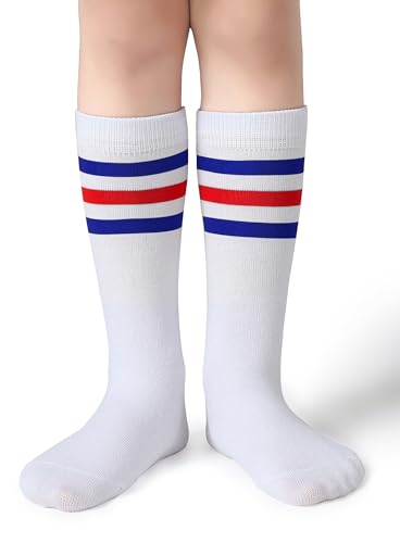 Pareberry Boys Girls Over the Calf Striped Tube Socks Cotton Soft Retro Athletics Socks for Kids Age 4-94