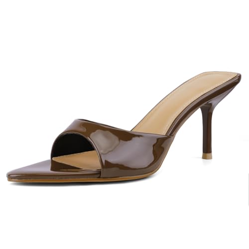 Image of QIV Leopard Kitten Heels Pointed Toe Mule Heels for Women Open Toe Kitten Heel for Party Dressy Wedding