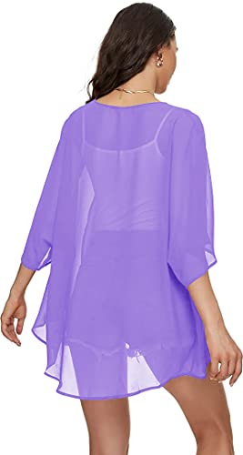 Image of Indian Trendy Women's Solid Puff Sleeve Kimono Cardigan Loose Cover Up Casual Blouse Top Chiffon