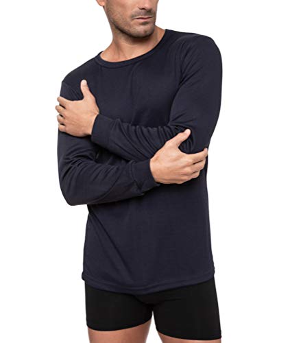 T-shirt thermique à manches longues pour homme, col rond, couleur unie, bleu marine, M Cover
