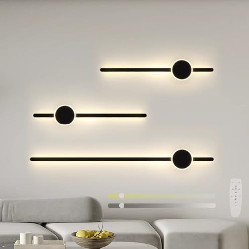 Lámpara de pared moderna en aluminio negro con iluminación lineal LED