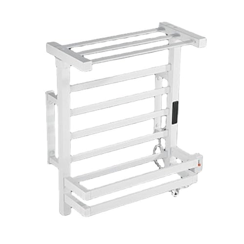 AYCDL Toallero Eléctrico con Pantalla Digital para Baño, Calentador De Toallas De Pared, Color Blanco Y Negro, Ahorrador De Energía.,White 58cm Withshelf-Left