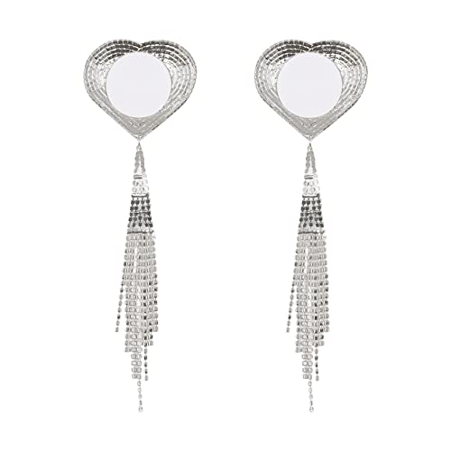 Image of ZGMYC Sparkly Rhinestones Metal Chain Nipple Cover with Tassel, Reusable Adhesive Pasties Sexy Bra Body Chain