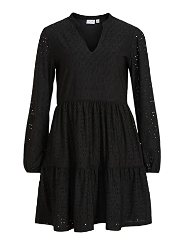 Vila Damen Vikawa L/S Dress/Su - Noos Kleid, Schwarz, L EU