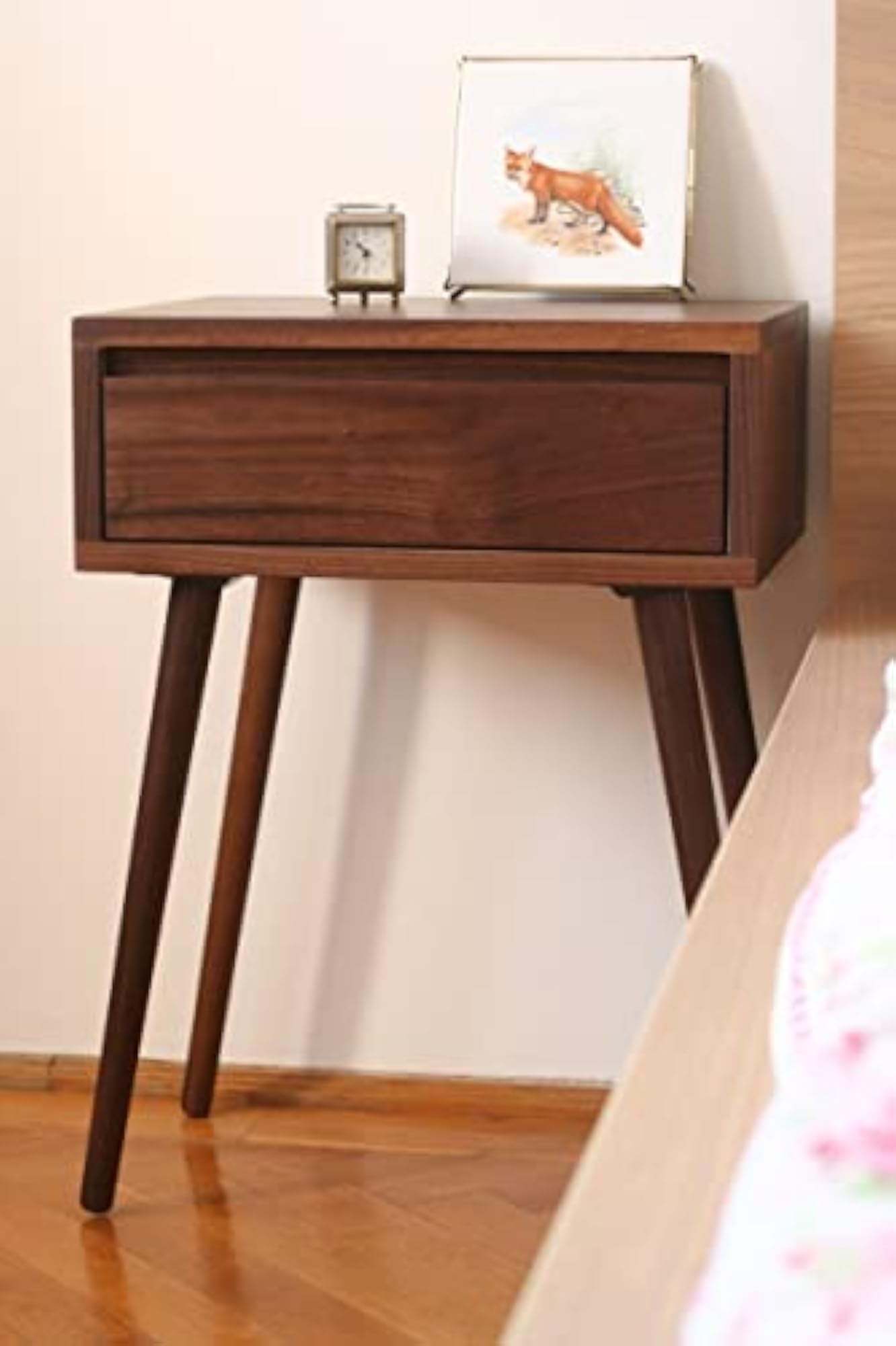Wooden Bedside Table with Drawer, Nightstand Lamp Table