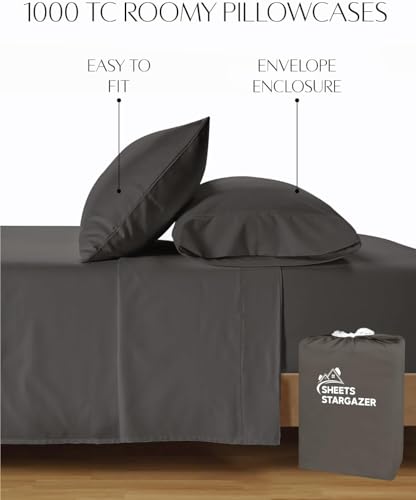 Image of 1000 Thread Count 100% Egyptian Cotton Pillow Cases, Set of 4 Pillowcase, Long-Staple 100% Cotton Breathable, Soft Sateen Weave Bed Pillow Cover, 20 X 40 Inches Pillowcases Dark Grey King Size