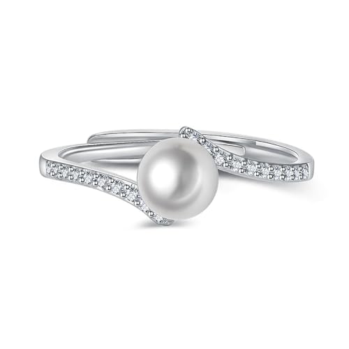 IMINI Bague de promesse délicate avec perles pour femmes et filles - Bague extensible et réglable - Bague ouverte - Confortable - Pour la Saint-Valentin, des...