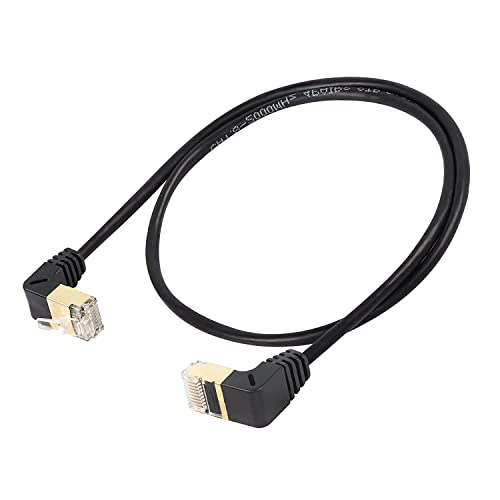 Image of CAT8 Crystal head Gold-plated Slim Flexible high-speed CAT 8 network cable, 10 Gigabit 90 degrees angled bent, 50cm, Black (UP-DOWN)
