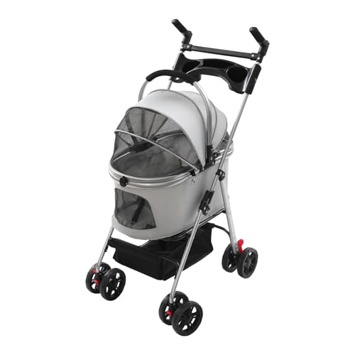 Passeggino per cani 3 in 1, pieghevole, fino a 15 kg, portatile, per gatti e cani di piccola taglia (grigio)