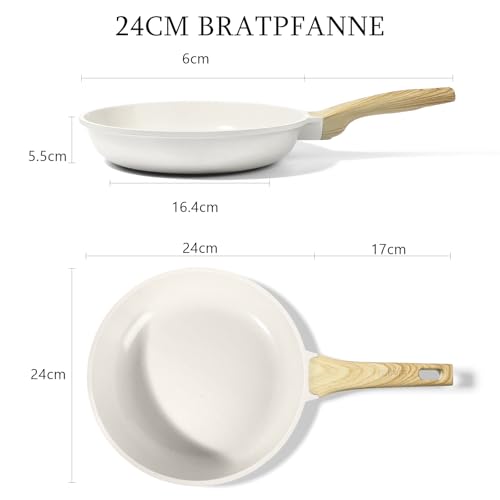 GiPP Granit-Antihaft-Bratpfanne,Gesunde und ungiftige Pfanne,induktionsgeeignet,PFAS und PFOA-frei,spülmaschinenfest,mit Ergonomischer Griff (Weiß,24cm) 2