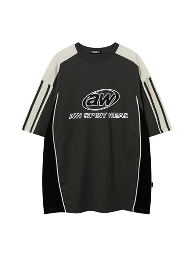 Vamtac Oversized T Shirt Classic Vintage 90s Contrast Color Graphic Tees Streetwear Racing Speedway Tops Unisex