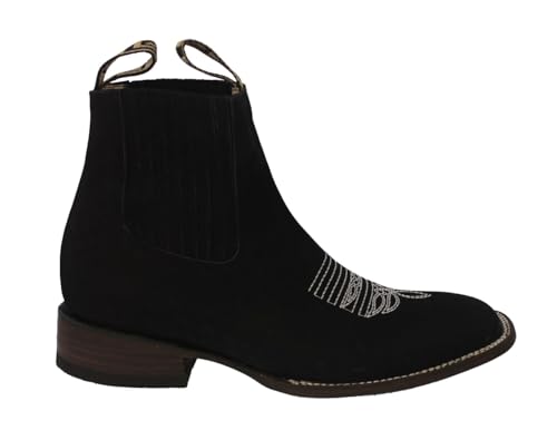 El Presidente Mens Black Chelsea Boots Nubuck Leather Casual Western Botas Vaquero2