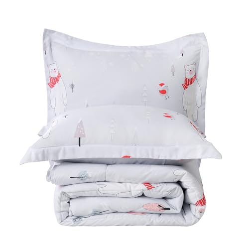 Image of Yibeizi Christmas Comforter Set Twin for Boys Girls, Cute Bear Snowmen Printed Bedding Set with Pillow Sham, Lightweight Soft Breathable Washable Bed Set 2 Piece
