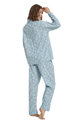 Image of GLOBAL Women Cotton Pajamas Long Sleeve PJs Button Down Sleepwear S-3XL