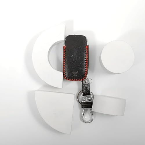 Image of Leather Smart Car Key Cover Case with Metal Hook Keychain for Range Rover New (Black)