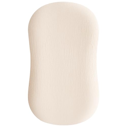 Konssy Muslin Baby Lounger Cover 1 Pack, 100% Cotton Newborn Lounger Sheets, Soft and Breathable Baby Nest Slipcover, Cover Only (Cream)