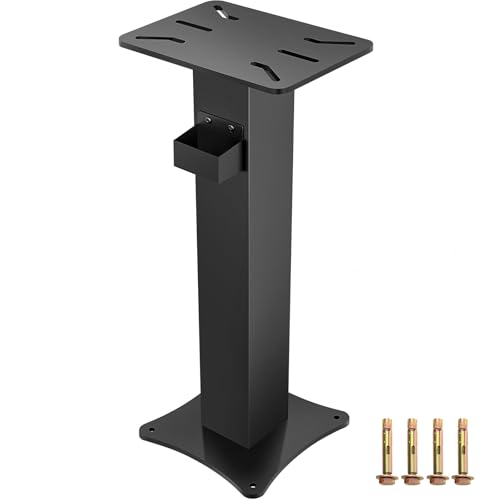 LMYYGOO Bench Grinder Stand Heavy-Duty Floor Pedestal with 13.77 x 9.84 Mounting Plate 32.67 Height Pre-Cut Slots & Water Pot Compatible with Bench Grinders Vises Drill Press and More