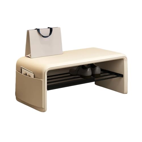 Banco zapatero con asiento acolchado y estante de almacenamiento con capacidad para 500 libras, elegante piel de entrada (color 2 80 x 35 x 40 cm)