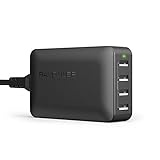 RAVPower - Caricatore da Muro RAVPower, 4 Porte USB (40W/8A Max, 2.4A Max per Porta) Tecnologia iSmart, Protezioni Multiple, Compatto per iPhone, Huawei, Samsung Galaxy ecc -Nero