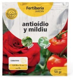 Anti-oídio y mildiu 50gr – Fertiberia. Sustancia básica con acción fungicida eficaz contra hongos. Acción por contacto. Huerta y plantas ornamentales.