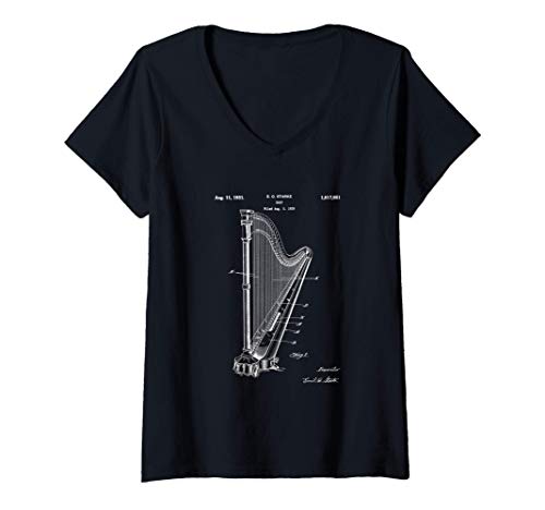 Damen Konzertharfenistin Harfenspieler Orchester Saiteninstrument T-Shirt mit V-Ausschnitt