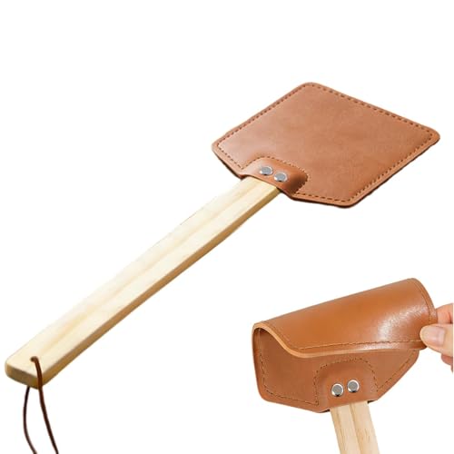 Mata Moscas De Cuero,Matamoscas Manual De Mango Largo Y Portátil - Versión Colgable En Cuero - para Porche Hogar Jardín Camping Exterior Patio Trasero Interior, Y Exterior