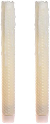 SIMPLUXDFL Honeycomb Pattern Dripped Flameless Real Wax Taper Candle (Pack of 2), 9", Ivory