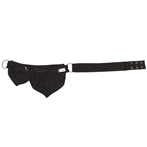 Image of Cotton two Leaf Pocket Waist Belt-Black